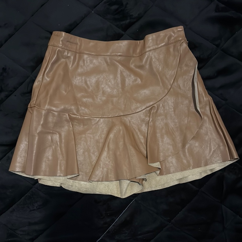 Brown Faux Leather Skirt with shorts